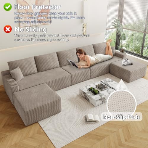 Image of Oversized Modular Sectional Sofa Couch,Large 7 Seater Corner Sofa Modern U Shaped Sectional Couch with Ottoman Cloud Couches for Living Room,Office, Spacious Space, Corduroy,No Assembly,Camel
