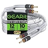 GearIT 12AWG Premium Heavy Duty Braided Speaker Wire Cable (10 Feet) Dual Gold Plated Banana Plug Tips - in-Wall CL2 - Oxygen-Free Copper (OFC) White