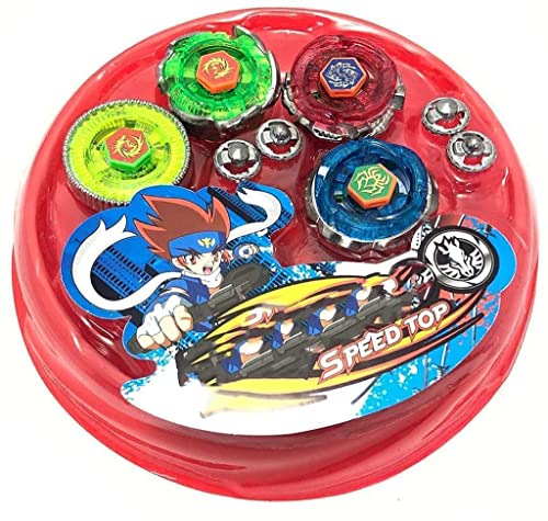 Image of Bestie Toys 4D Metal Fusion Clash of Tornado Speed Top Stadium Battle with 4 Beys&2 Launchers(Multicolor Color Stadium As per Stock) (4 Metal TOP and Stadium)