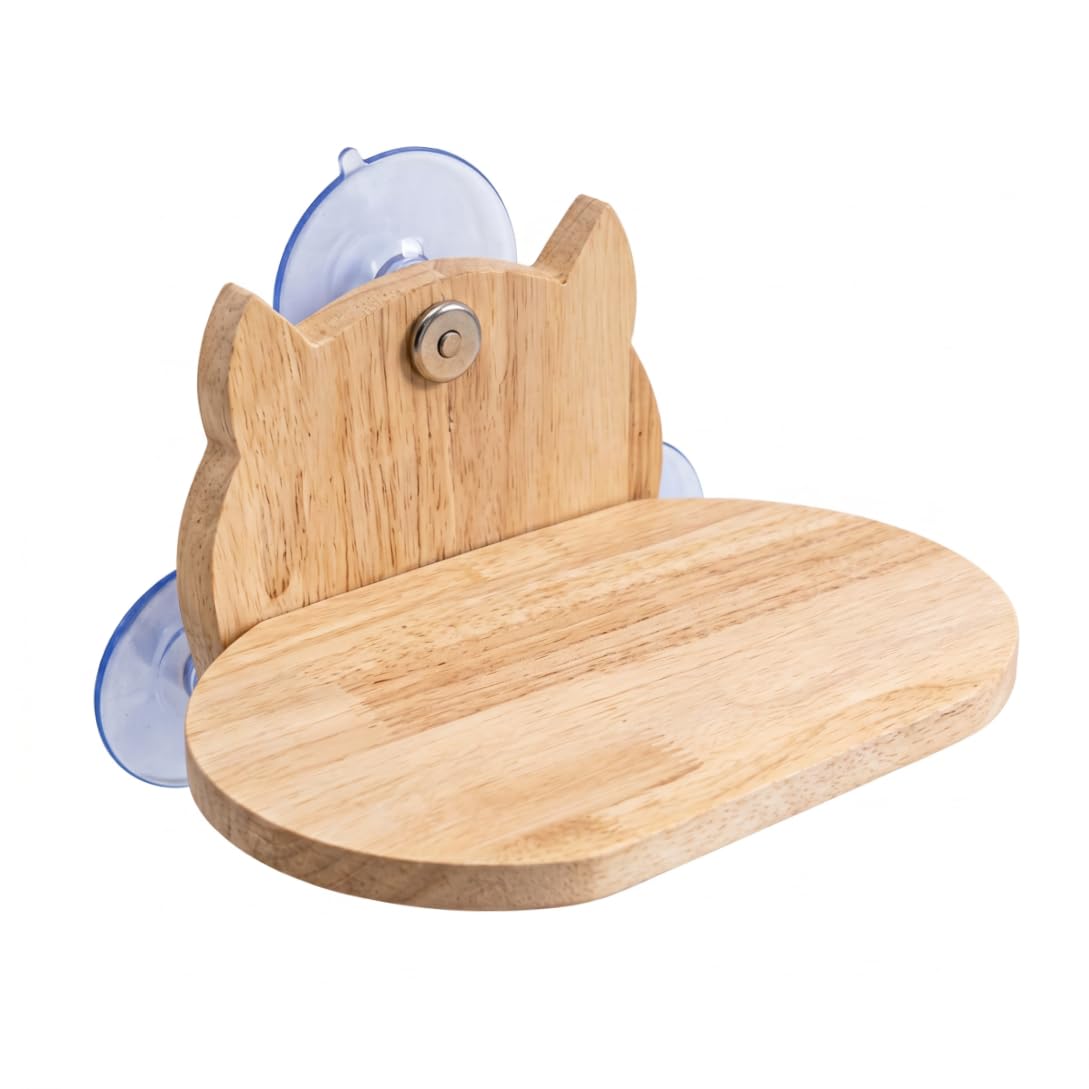 Window Cat Perch Wood Cat Window Seat With Heavy-duty Suction Cups Space-saving Cats Shelf for Indoor, Oval Shape.