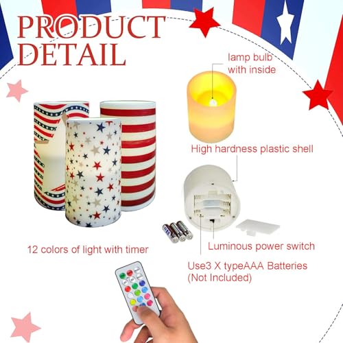 Image of Patriotc 4th of July Flameless Pillar Candle with Timer Remote