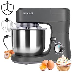 NEWSETS 7.4 QT Stand Mixer, Household Stand Mixer 600W Electric Mixers with Stainless Bowl Hook Whisk Beater and Splash Guard, Fast 6-Speed Tilt-Head Food Mixers for Baking, Cakes, Pastry Easily