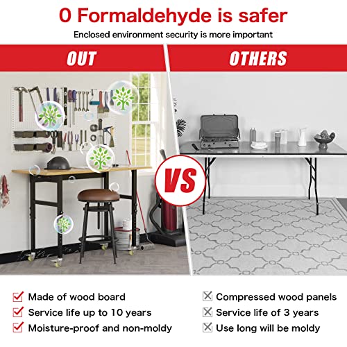 60" Adjustable Workbench,Rubber Wood Top Heavy-Duty Workbenc With Power Outlet And Wheels,2500 Lbs Load Capacity Hardwood Worktable, For Garage, Workshop, Home #TOP5