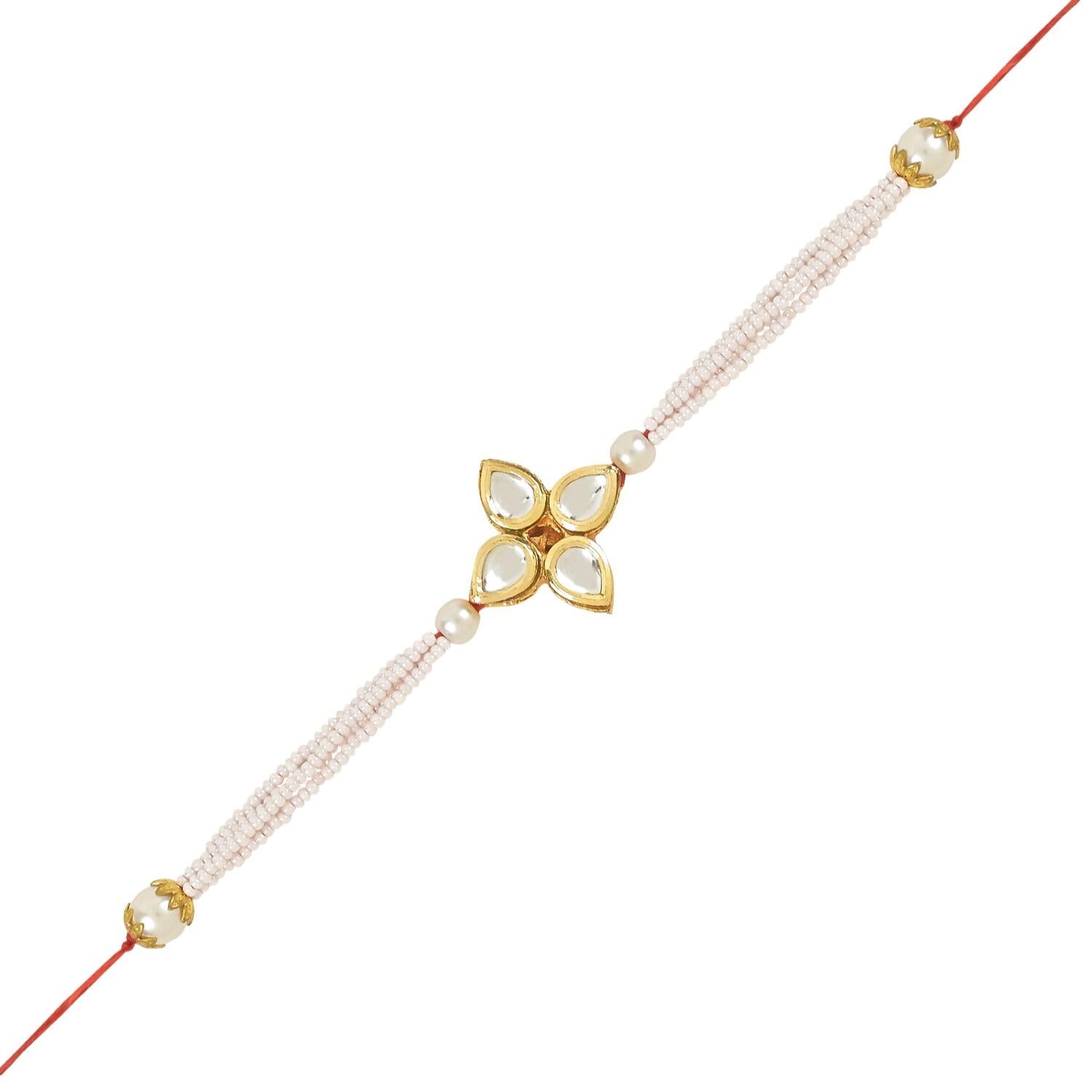 Handcrafted Pearl & Kundan Bhaiya Rakhi for Brother (R120W)