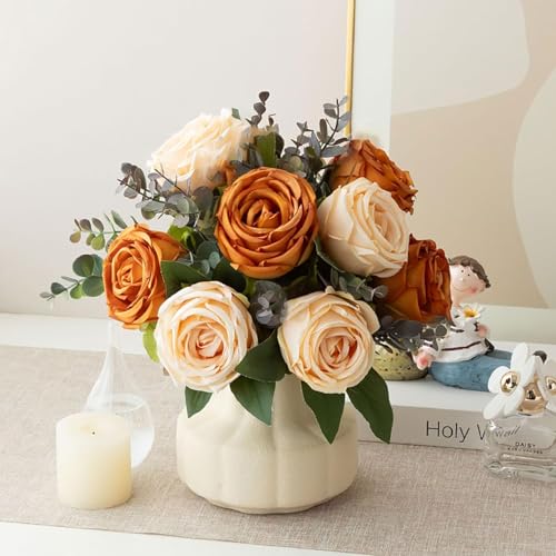 Silk Roses in Ceramic Vase
