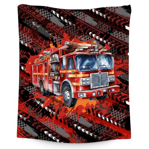 Boys Blankets Fire Truck Blanket Gifts - 60x80 Inch Cozy Soft Flannel Throw for Kids Teens
