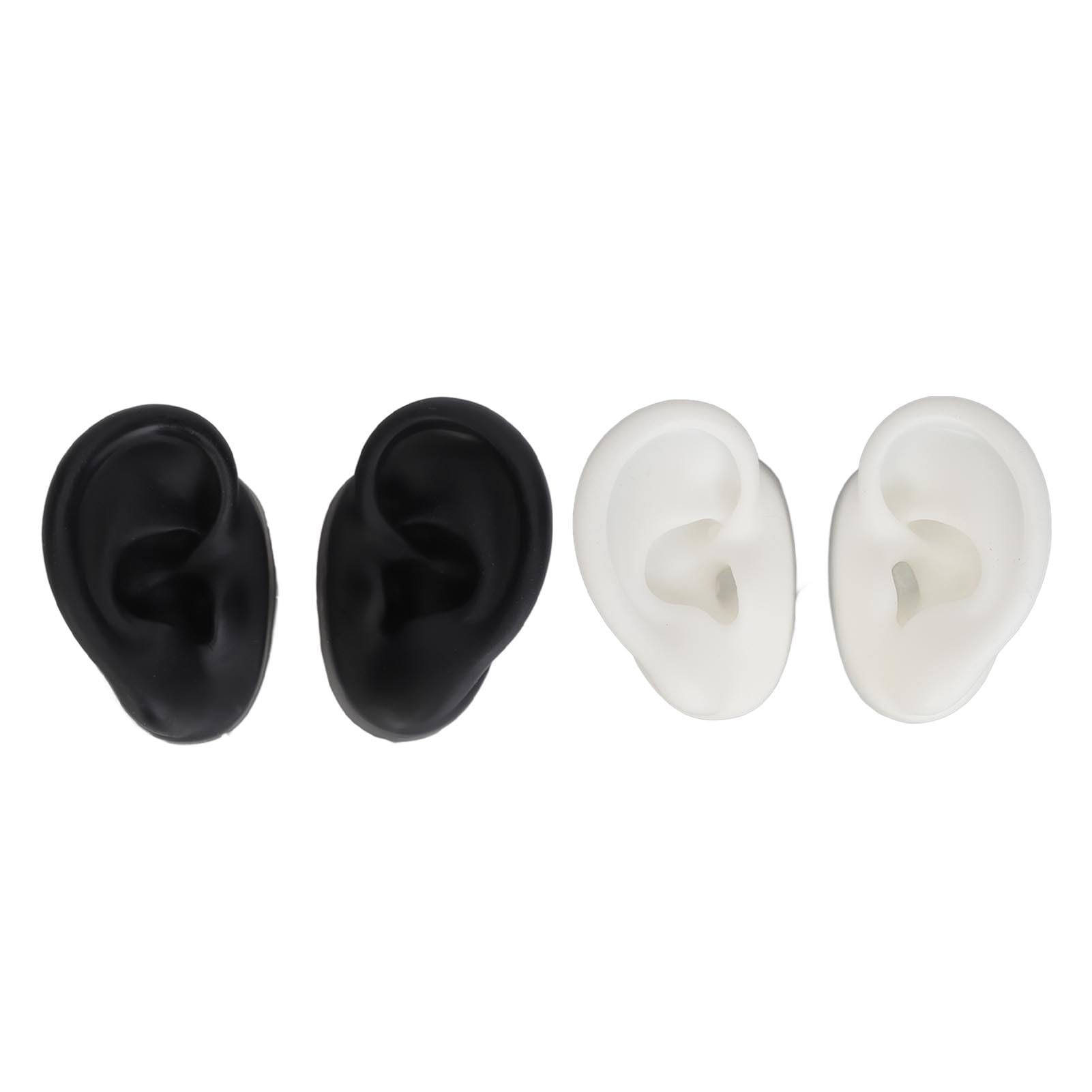 2 paia di modelli di orecchie in silicone, pratica di piercing all'orecchio finto destro e sinistro, parti del corpo in silicone per lo strumento di (bianco e nero)