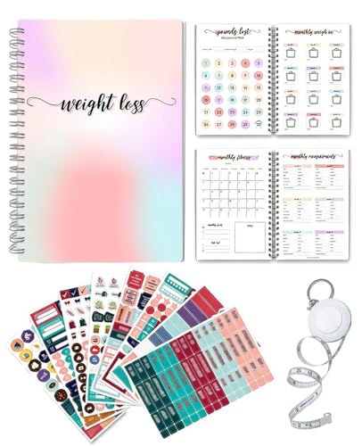 Thhiit Weight Loss Journal for Women 12 Month Meal Food Planner Book Tracker with Body Measurement Tape 12 Fitness Sticker A5