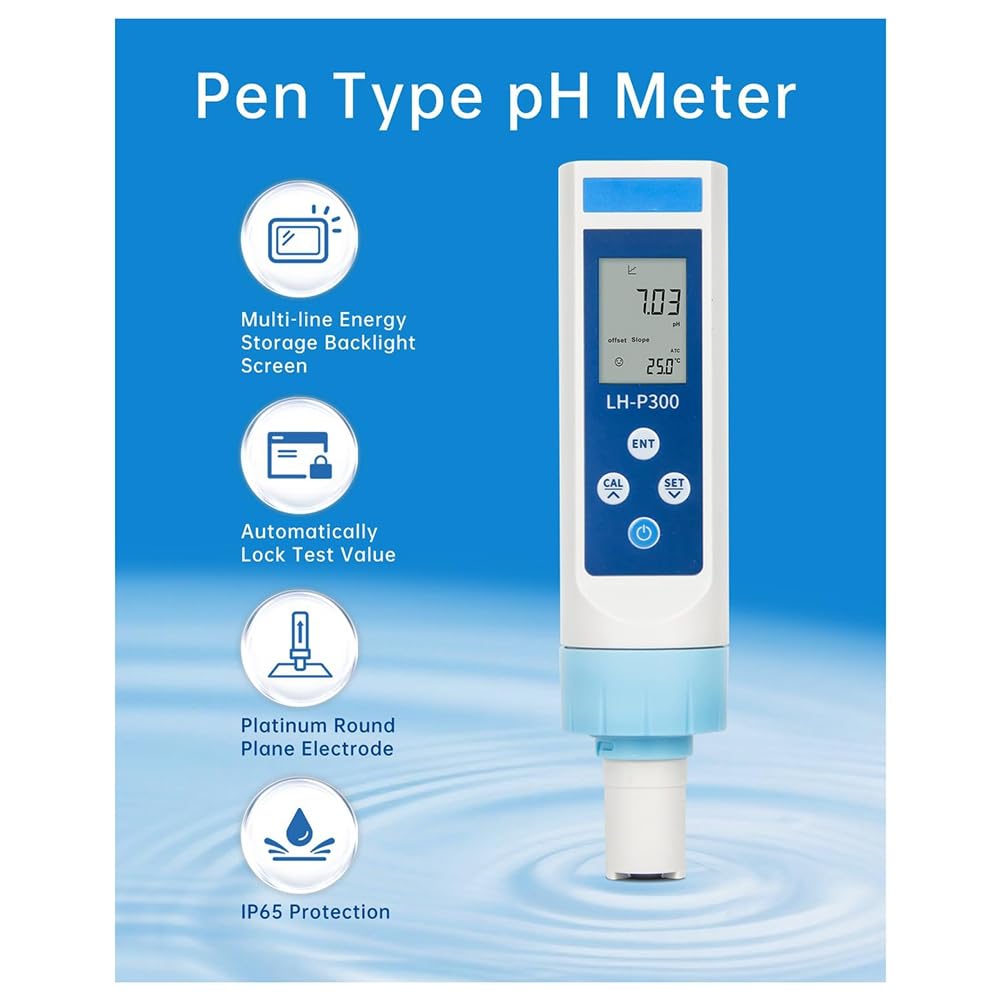 Probador de PH Digital 0.01 Alta Precisión ATC, Rango 0-14 IP65 A Prueba de Agua para Acuicultura de Piscinas de Agua y Cosméticos