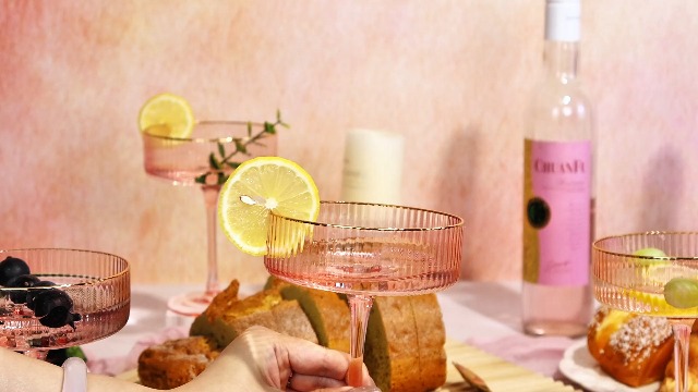 Comfit Pink Martini Glasses Set Of 4 With Golden Rim,10Oz Ribbed