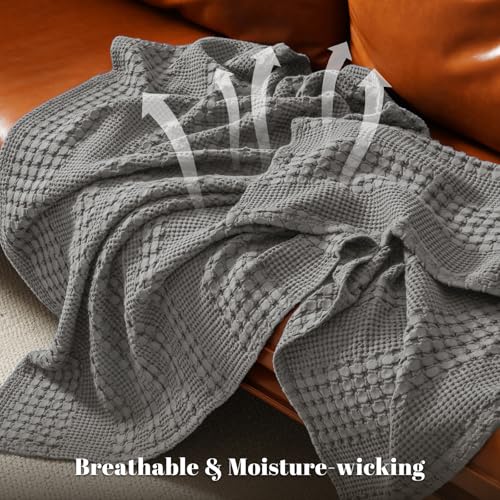 Image of PHF 100% Cotton Waffle Blanket King Size for Bed, Lightweight Breathable and Soft for Summer, Luxury Aesthetic Waffle Weave Blanket for Home Decor & Gifts for Women, 108 inchx90 inch, Dark Grey