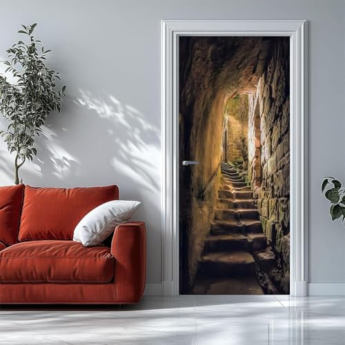 3D �h�A�ǉ�X�e�b�J�[ - �s�[�����X�e�B�b�N �΂̊K�i ���g�����z �h�A�X�e�b�J�[ ���Ȑڒ��܂� �͂����� 80cmx210cm 2�Ђɕ��� �ȕǂ̃f�J�[���f�R���[�V����