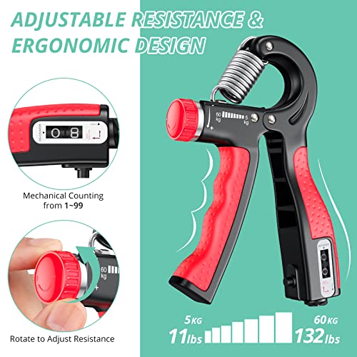 VINTEAM Fortalecedor para exercitador de mão, 6 peças, treinador de força de aderência com 5 a 60 kg