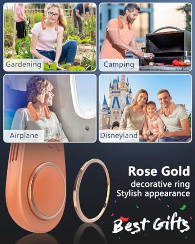 Neck Fan Rechargeable,Portable Neck Fans that Blow Cold Air,Ice Piece of Metal Cool Plates AC Condition,Bladless Coldest Wear USB C Charger Adjustable Breezers Tool for Travel Camping Outdoor Orange