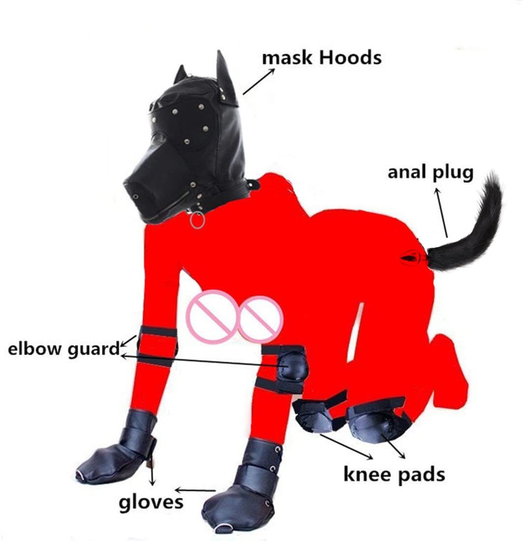 Welpenmaske mit Traktionsgürtel Doggy Maske Halloween Lederhaube Maske für Partyspiele Maskerade