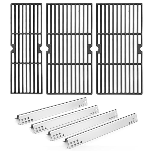 Image of Hisencn Grill Parts for Char-Broil Performance 4 Burner, Fits 463342119, 463347017, 463335517, 463347418, Cast Iron Cooking Grates 18 inch x 25 inch & Heat Plates G470-0004-W1A