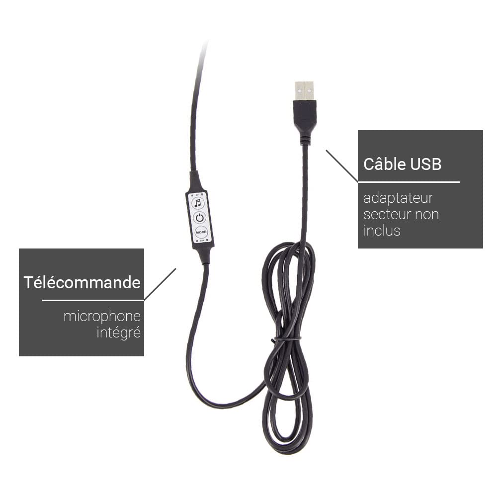 Xanlite Lampa Led RGB synchronizowana z dźwiękiem z 12 trybami światła, 4 muzyczne Htr 27 cm, port USB, sterowanie przewodowe, mikrofon, żywotność 25 000 H, Conso 2,5 W, 3 tryby pojedynczego mocowania