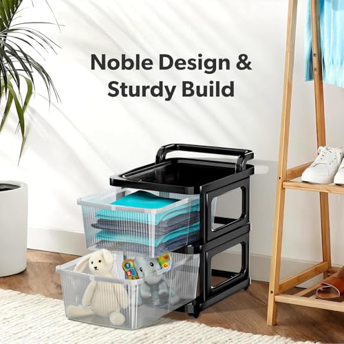 Image of URBAN LUXY Plastic Storage Drawer Organizer with Wheels | Multi-Purpose Chest of Drawers for Home, Office & Bedroom | Clothes, Toys & Stationery Organizer ((Transparent Black), 2 Layer)