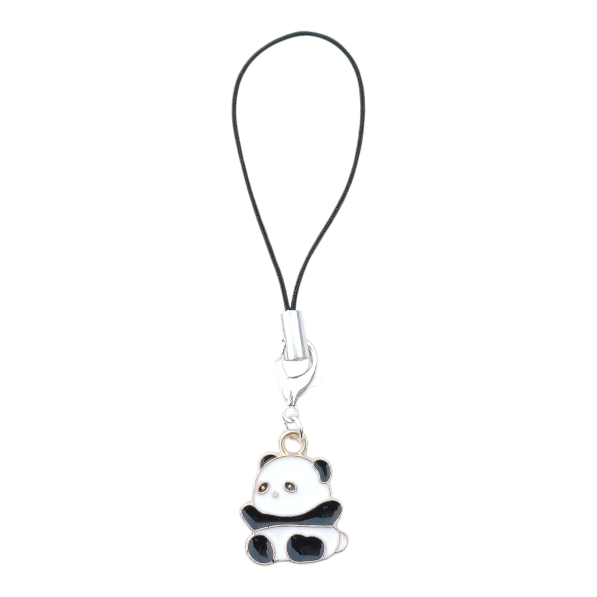 Panda Phone Strap Charm with String, White and Black-image-49