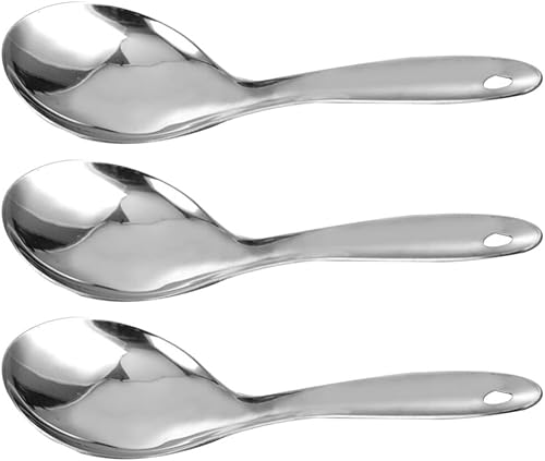 Kichvoe Cuchara de arroz, 3 piezas, cuchara de arroz de acero inoxidable, cuchara de servir de metal, utensilios de cocina, cucharón de sopa,