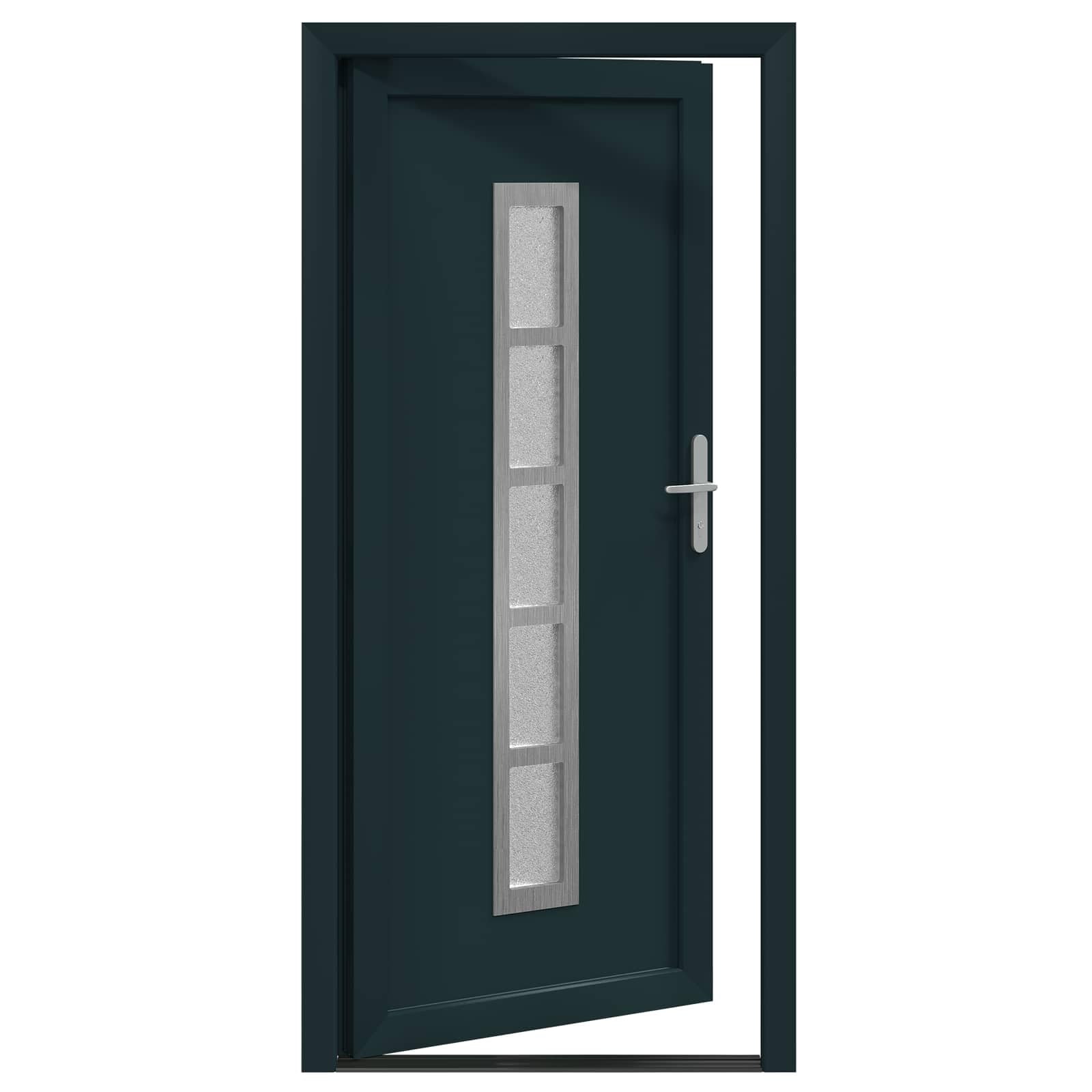 Vordertür Anthrazit PVC 98 x 208 cm Haustür mit Mehrfachverriegelung und Wärmedämmung für Außen und Innenbereich, inklusive Schloss, Beschlag, Zarge, Dichtung
