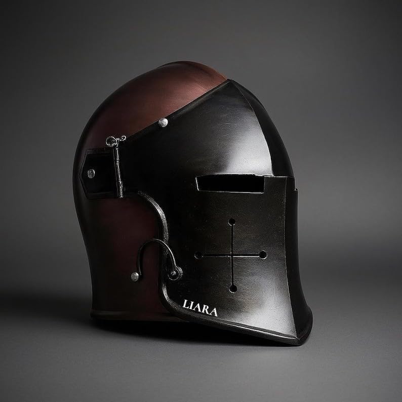 LIARA Barbuta Helmet, Medieval Knight Style, Black and Dark Copper Finish