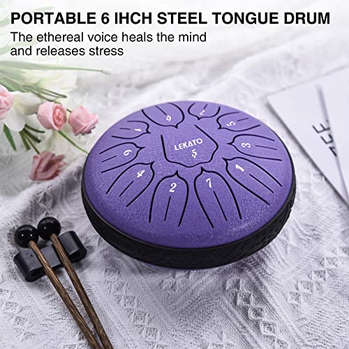 LEKATO Steel Tongue Drum, 6 Zoll 11 Tone D-Dur Zungentrommel Schlagzeug, Steel Pan Töne Schlaginstrument Hand Pan Drum für Meditation Yoga Klangheilung, Lavendel Lila - Image 5