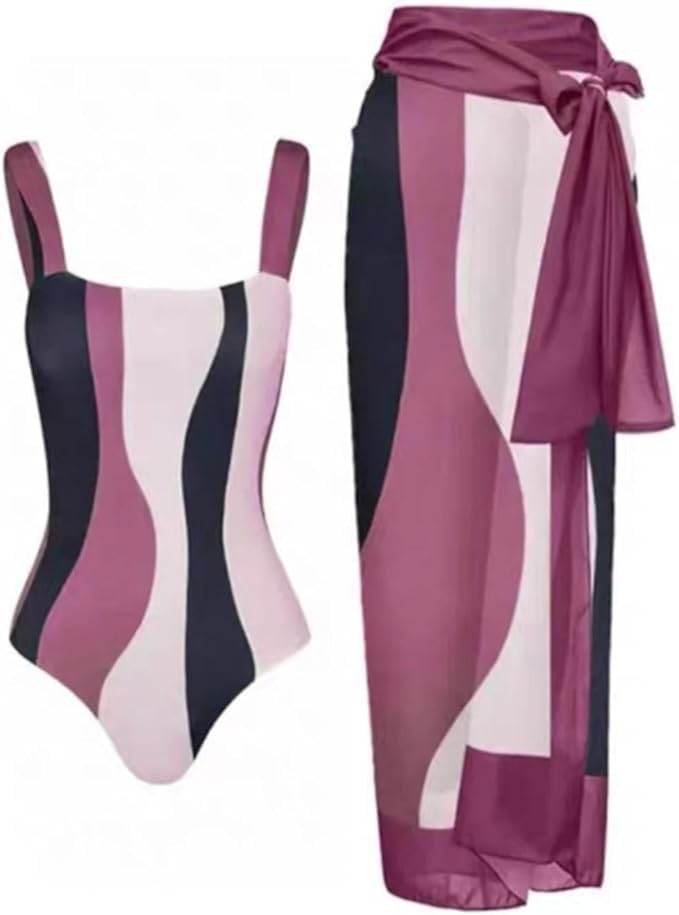 Image of AARAM Stylish Premium Women's One Piece Swimsuit with Cover Ups Wrap Skirt Sarong Retro Floral Print Monokini Tummy Control Swimwear, Printed Swimming Costume for Women Beach Wear