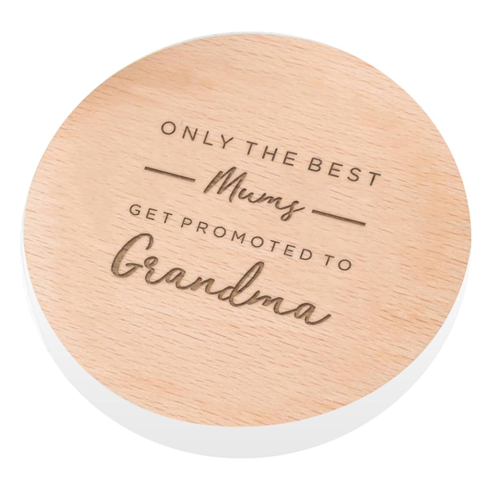 Dust And Things White Engraved Wood Coaster - "Only The Best Mums Get Promoted To Grandma" Design - Grandma Coaster For Mothers Day - New Grandmother Gift
