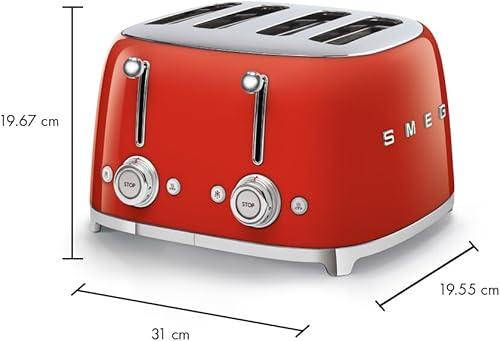 Miniatura 6 de Smeg Tostadora estética retro de 4 rebanadas de estilo 50, 6 ranuras extra anchas, color rojo TSF03RDUS