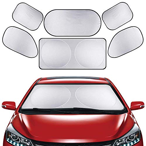 KONKY Pare-Brise-Soleil Couverture 6PCS Pare Soleil de Voiture Bloque Les Rayons UV Protector Réflecteur Solaire Avant ou Arrière pour Soleil UV Anti-Neige Givre pour SUV La Plupart des Véhicules