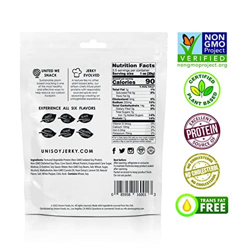 Unisoy Plant Based Jerky - [3.5 Oz Bag] Teriyaki - High Protein Vegan Jerky Snacks - Sustainable, Non-Gmo, Low Sodium Vegan Food With A Classic Jerky Taste And Texture (3-Pack) #TOP7