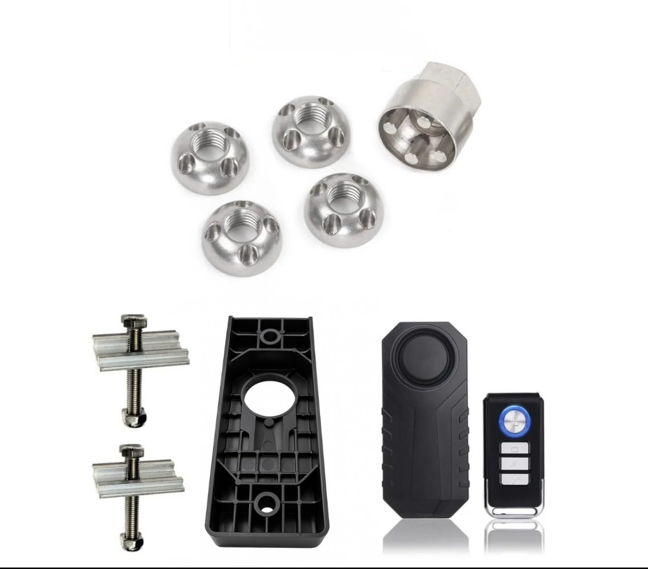 4 x Fits Tentbox/Roof Tent - Anti-Theft Security Nuts + 113db Roof Tent Security Motion Sensing Alarm + Alarm Holder BUNDLE