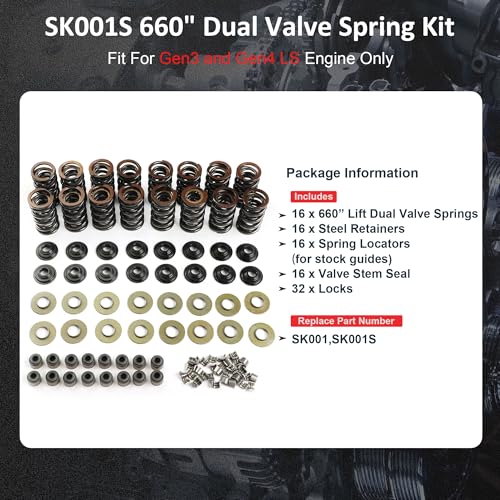Image of SK001S 660 inch Dual Valve Spring Platinum Kit with Retainers Fit For LS LS1 LS2 LS3 LS4 LS6 L76 L92 L99 LQ4 LQ9 L33 LSA 5.3L 6.0L 6.2L SK001