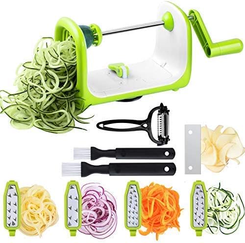 Spiralizer Vegetable Slicer, Upstar 5-blade Vegetable Spiralizer, Best Veggie Pasta Spaghetti Maker for Low Carb/Paleo/Gluten-Free With 3-in-1 Peeler & 2 Cleaning Brush