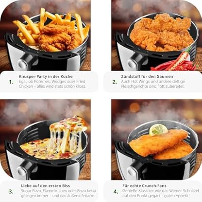tectake® Heißluftfritteuse 4,3 L Fassungsvermögen, Touchscreen, Antihaft Frittierkorb, Airfryer mit 6 automatischen Programmen, Heißluft Fritteuse ohne Fett und Öl, Zubehör Rezeptheft - schwarz – Bild 4