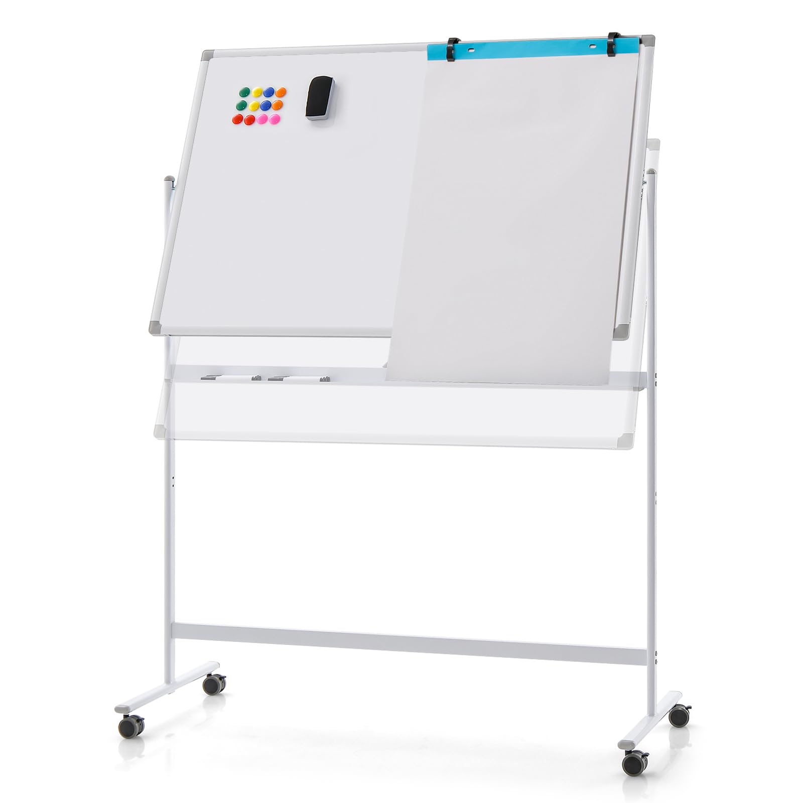 CASART Double Sided Easel-Style Whiteboard, Height Adjustable Dry Erase Board with Stand, Eraser, Magnets & Paper Clips, Mobile Magnetic Whiteboard for Office Classroom (White, 120 x 80cm)