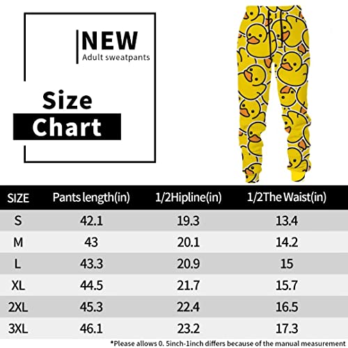 Cute 3D Print Yellow Rubber Ducks Sweatpants, Funny Cartoon Joggers Pants Men's Casual Drawstring Athletic Loose-Fit Pants With Pockets For Workout Running Training Xl #TOP5