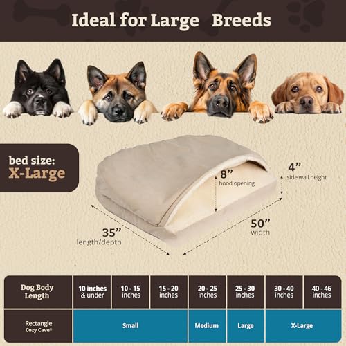 Image of Snoozer Rectangle Cozy Cave Dog Bed, Hooded Dog Bed, Buckskin (XL)