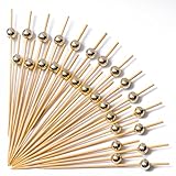 PuTwo Gold Pearl Cocktail Picks 4.7 Inch 100pcs Bamboo Fancy Skewers Toothpicks for Appetizers Food Drink Fruit Sandwich BBQ Wedding Cocktail Party Charcuterie Boards Accessories Party Supplies