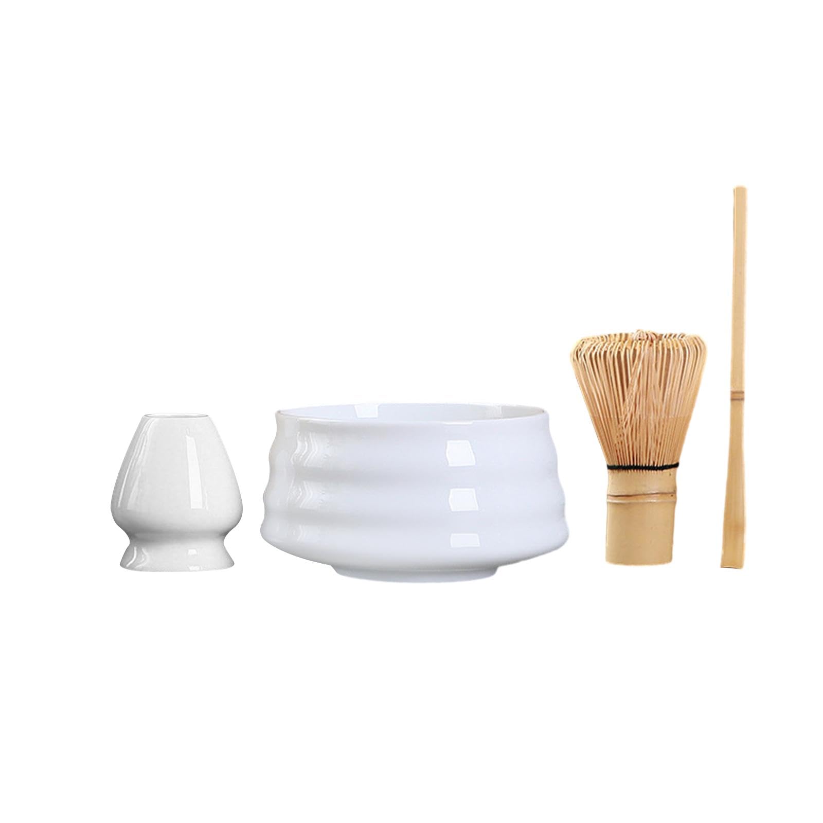 4 cucharas de bambú para batir matcha y soporte para el hogar, saludo o cocina, color blanco