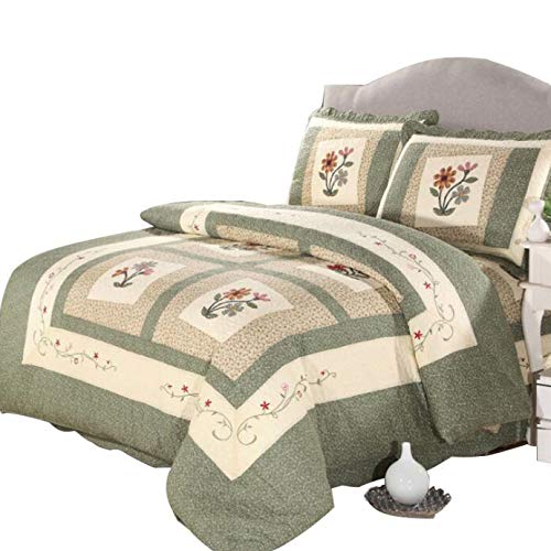 Colcha Cama 150 Bouti Edredon Colchas Algodon Acolchado Patchwork Edredones Manta Y 2 Funda De Almohada,Green-230x250cm