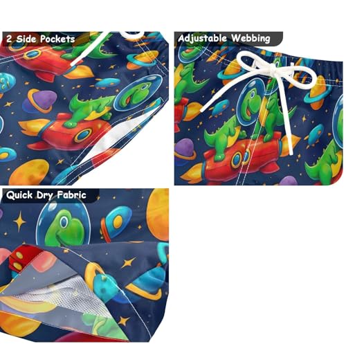 Boys Trunks, Anti Chafe Swim Trunks for Boys 2 T, Cartoon Dinosaurs Rockets Blue3