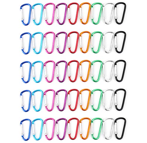 Faswin - Paquete de 45 mosquetones de Aluminio Multicolor en Forma de D para el hogar, RV, al Aire Libre, Camping, Pesca, Senderismo, Viajes y Llavero