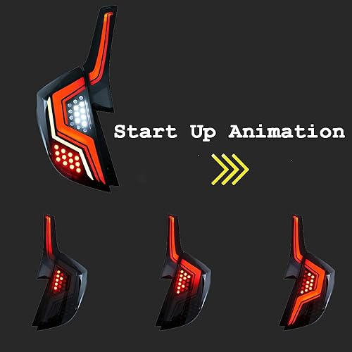 Miniatura 5 de inginuity time Luces traseras LED para Honda Fit Jazz 2014-2019, 4 unidades, animación de arranque, DRL, indicador secuencial negro (humo)