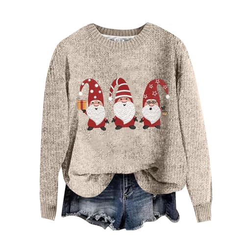 Weihnachtspullover Damen Lustig Rundhals Langarm Weihnachtspulli...