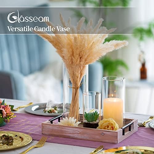 Cylinder Glass Flower Vase Clear, 3Pcs/Set Glasseam Modern Basic Vases for Table Decoration Wedding Centrepieces Flowers Roses Pampas Grass Candle Holders for Living Room Ornaments, 15/20/25cmTall