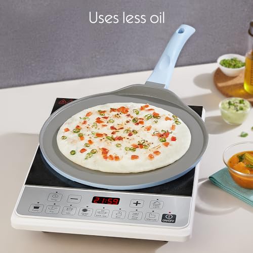 Image of Borosil Ceramic Vajra 28 cm Flat Dosa Tawa | Gas Stove & Induction Compatible, Dishwasher Safe | PFOA and PFAS Free Tava | 1 Year Warranty, Sky Blue