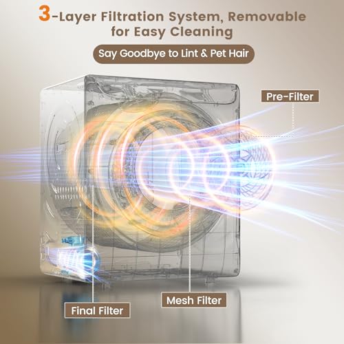 Image of VCJ 2.8 cu.ft Portable Dryer, 1400W Electric Clothes Dryer with 6 Drying Modes & LED Control Panel, Front Load Compact Dryer for Home, Apartment, Dorms
