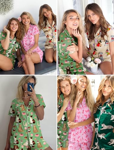 Image of Ekouaer Pajamas Set for Women Short Sleeve Sleepwear Button Down Pjs Soft 2 Piece Lounge Sets XS-XXXL